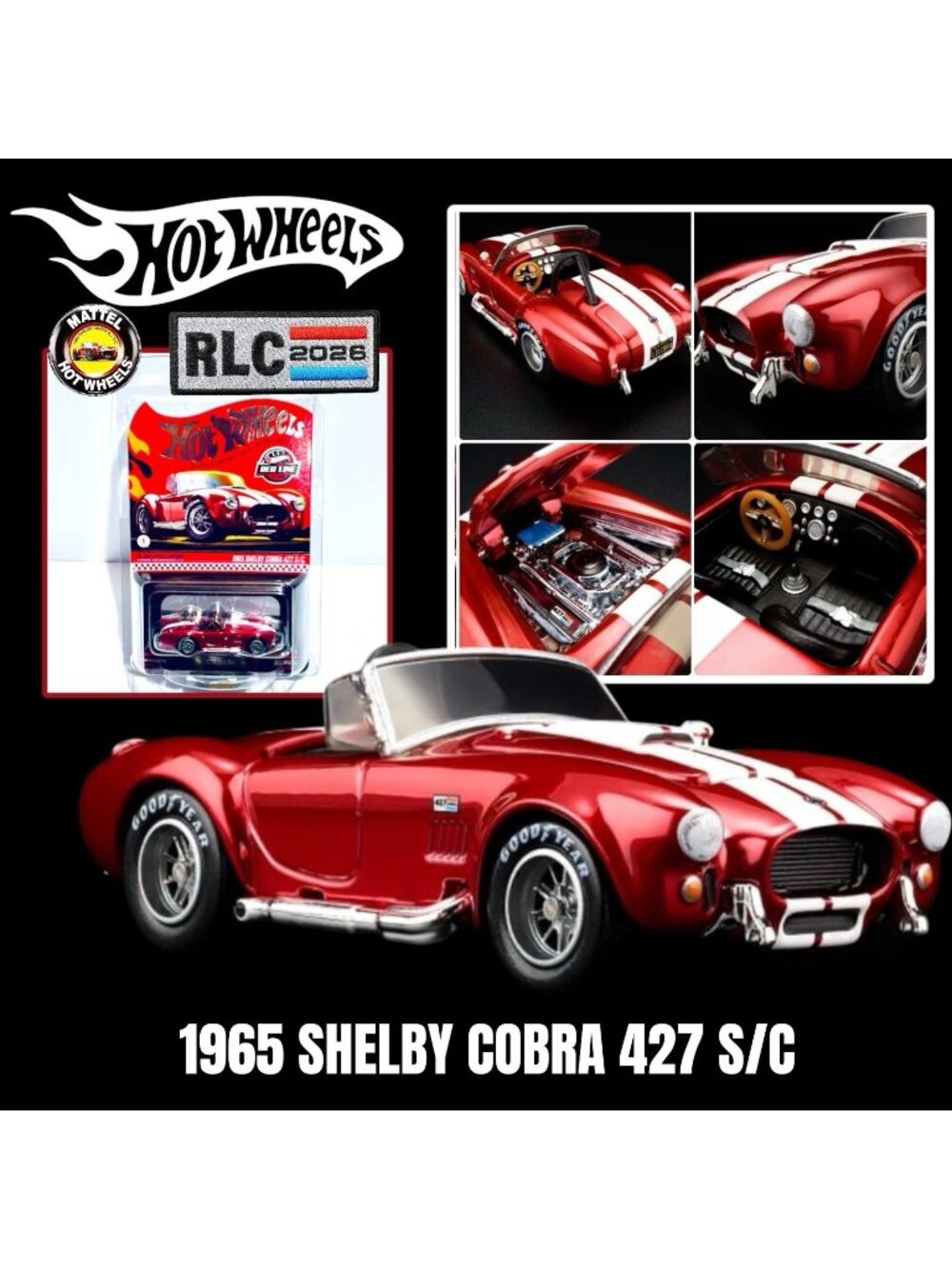 Hot Wheels RLC Red Line Club 1965 Shelby Cobra 427 S/C Club Patch & Pin included